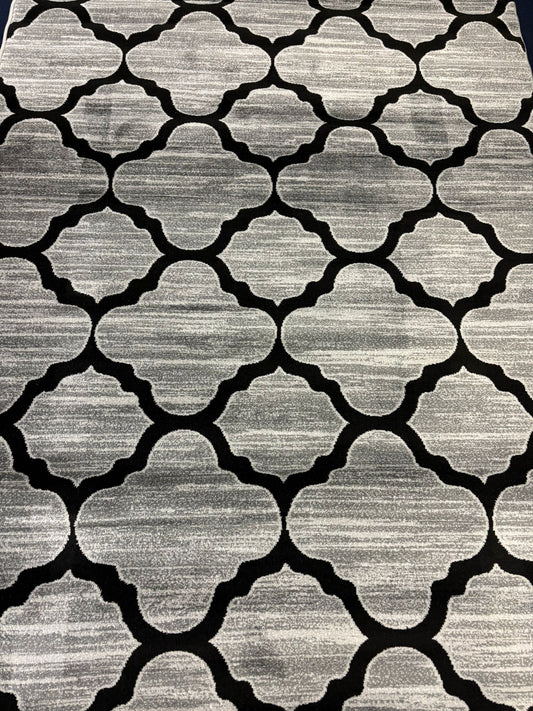 Moroccan Trellis Gray & Black Rug – Modern Geometric Area Carpet