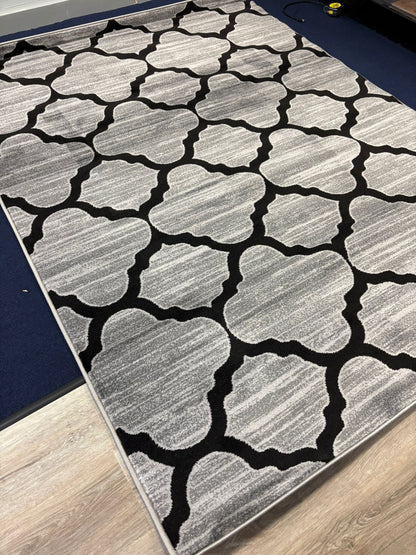 Moroccan Trellis Gray & Black Rug – Modern Geometric Area Carpet