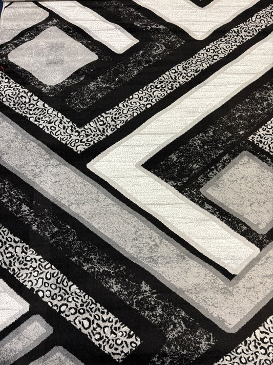 Modern Geometric Black & Grey Rug – Animal Print Accent Carpet