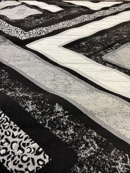 Modern Geometric Black & Grey Rug – Animal Print Accent Carpet