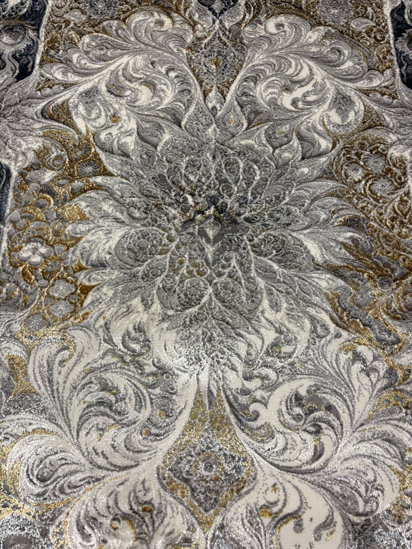Luxury Classic Pattern Grey and Gold Area Rug – Elegant Modern Home Décor