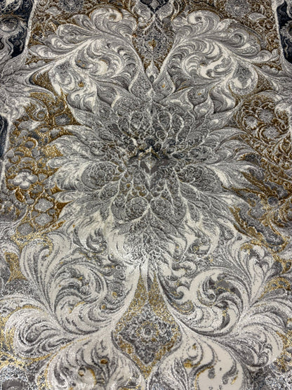 Luxury Classic Pattern Grey and Gold Area Rug – Elegant Modern Home Décor