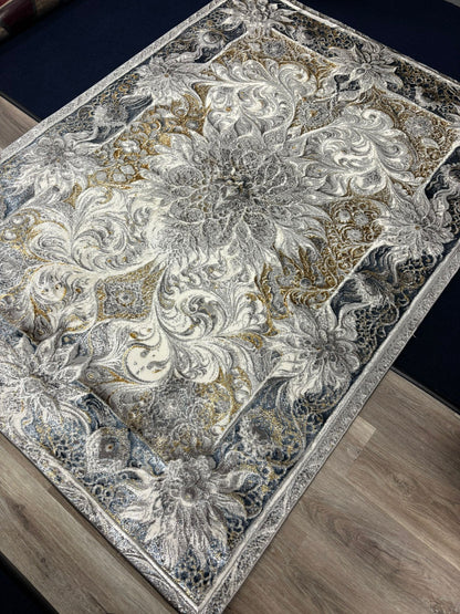 Luxury Classic Pattern Grey and Gold Area Rug – Elegant Modern Home Décor