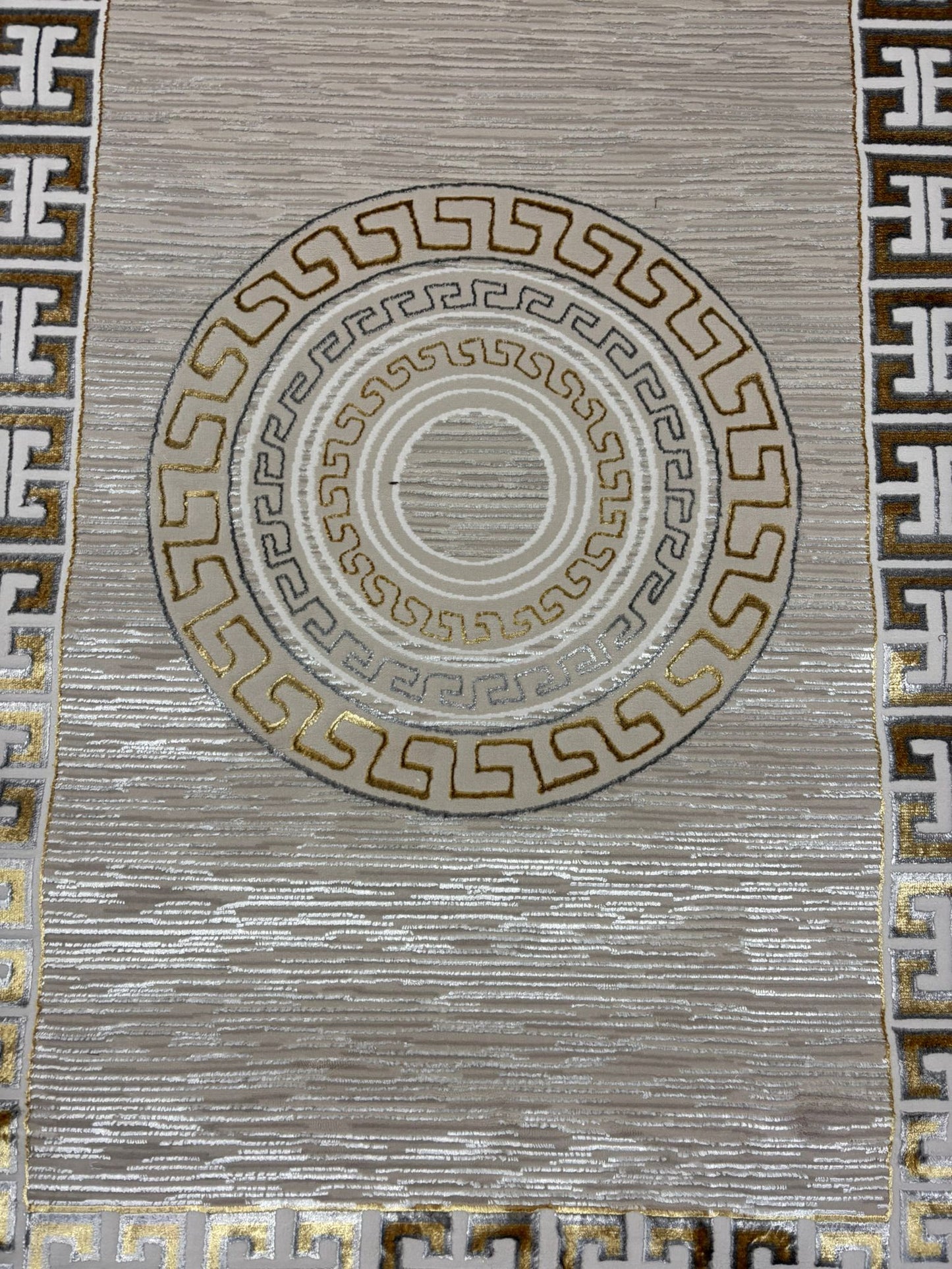Modern Greek Key Pattern Area Rug – Beige & Gold Luxury Design | Non-Slip | Free USA Shipping