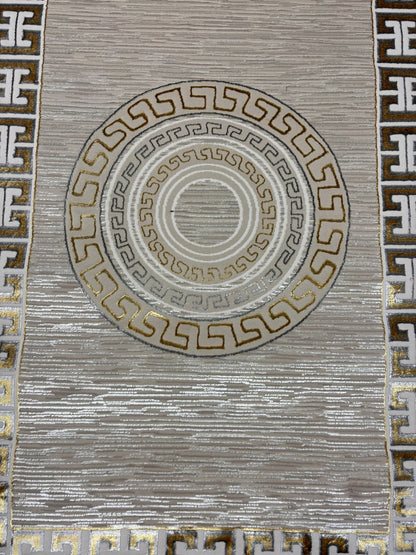 Modern Greek Key Pattern Area Rug – Beige & Gold Luxury Design | Non-Slip | Free USA Shipping