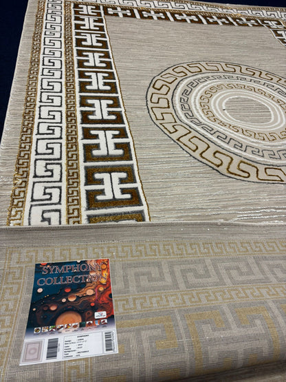 Modern Greek Key Pattern Area Rug – Beige & Gold Luxury Design | Non-Slip | Free USA Shipping