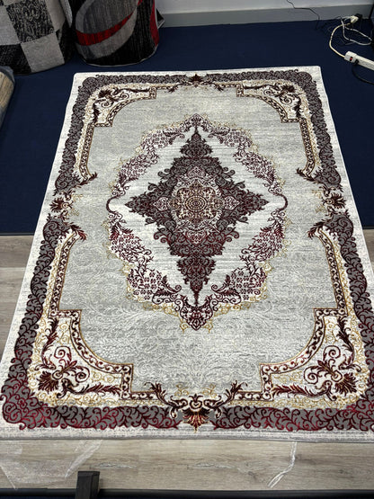 Persian Style Burgundy and Gold Area Rug – Classic Medallion Design | Elegant Traditional Look