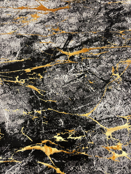 Modern Marble Pattern Rug – Black, Grey, and Gold Abstract Design | Contemporary Style