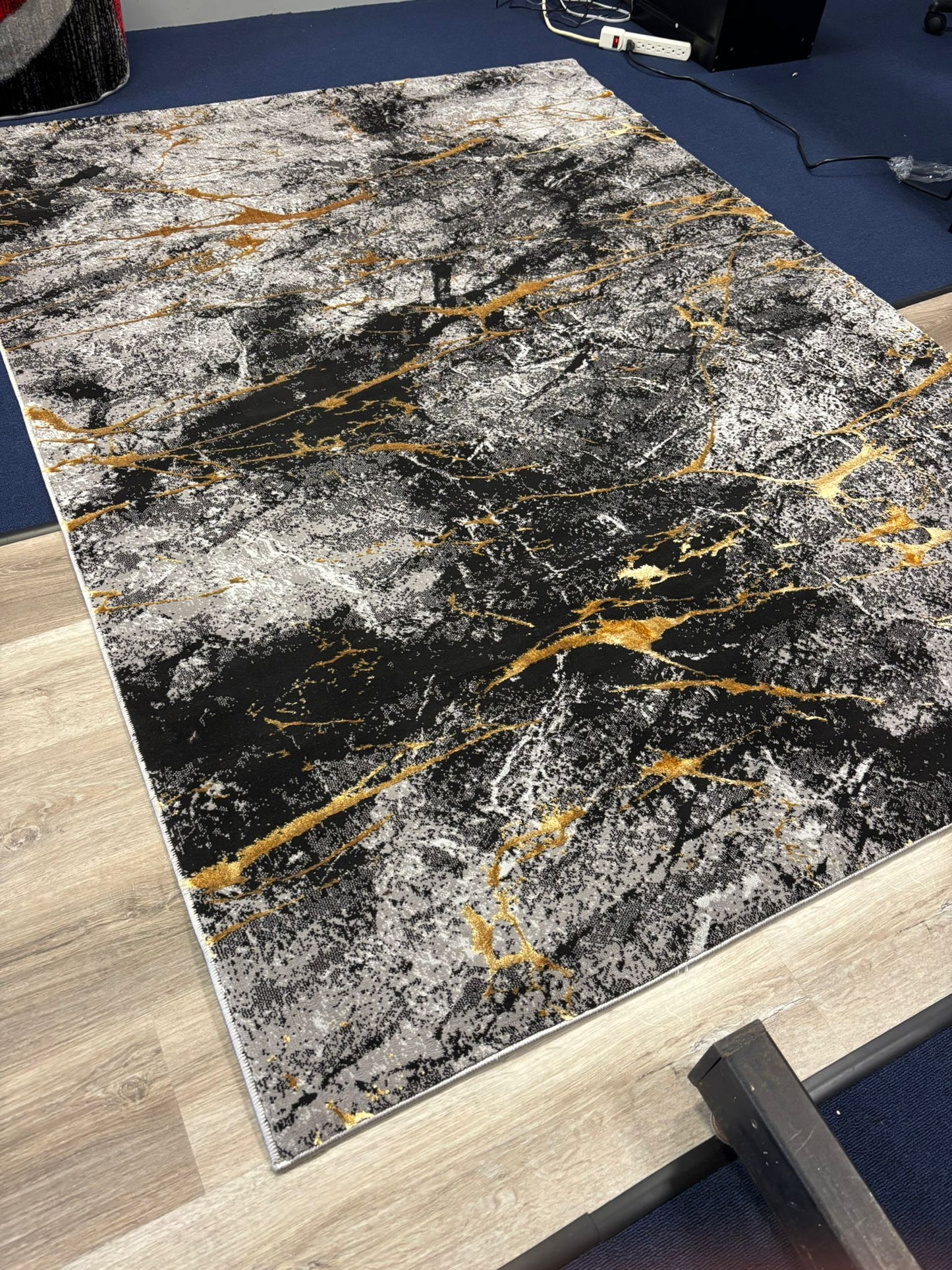 Modern Marble Pattern Rug – Black, Grey, and Gold Abstract Design | Contemporary Style