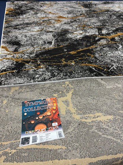 Modern Marble Pattern Rug – Black, Grey, and Gold Abstract Design | Contemporary Style