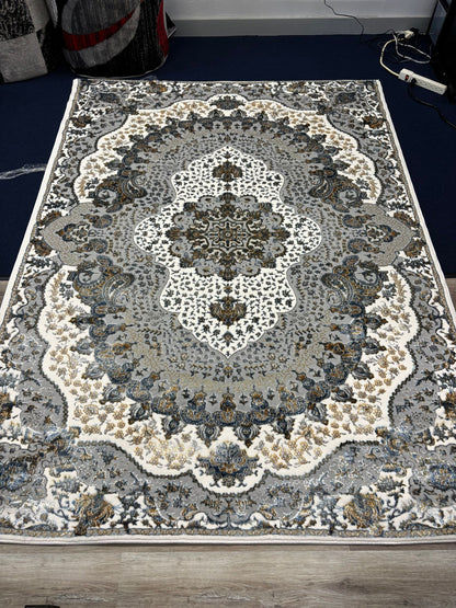 Persian Medallion Rug in Grey, Ivory & Gold – Classic Traditional Area Rug | Luxury Look