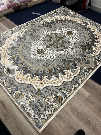 Persian Medallion Rug in Grey, Ivory & Gold – Classic Traditional Area Rug | Luxury Look