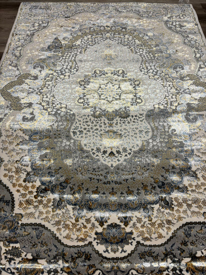 Persian Medallion Rug in Grey, Ivory & Gold – Classic Traditional Area Rug | Luxury Look