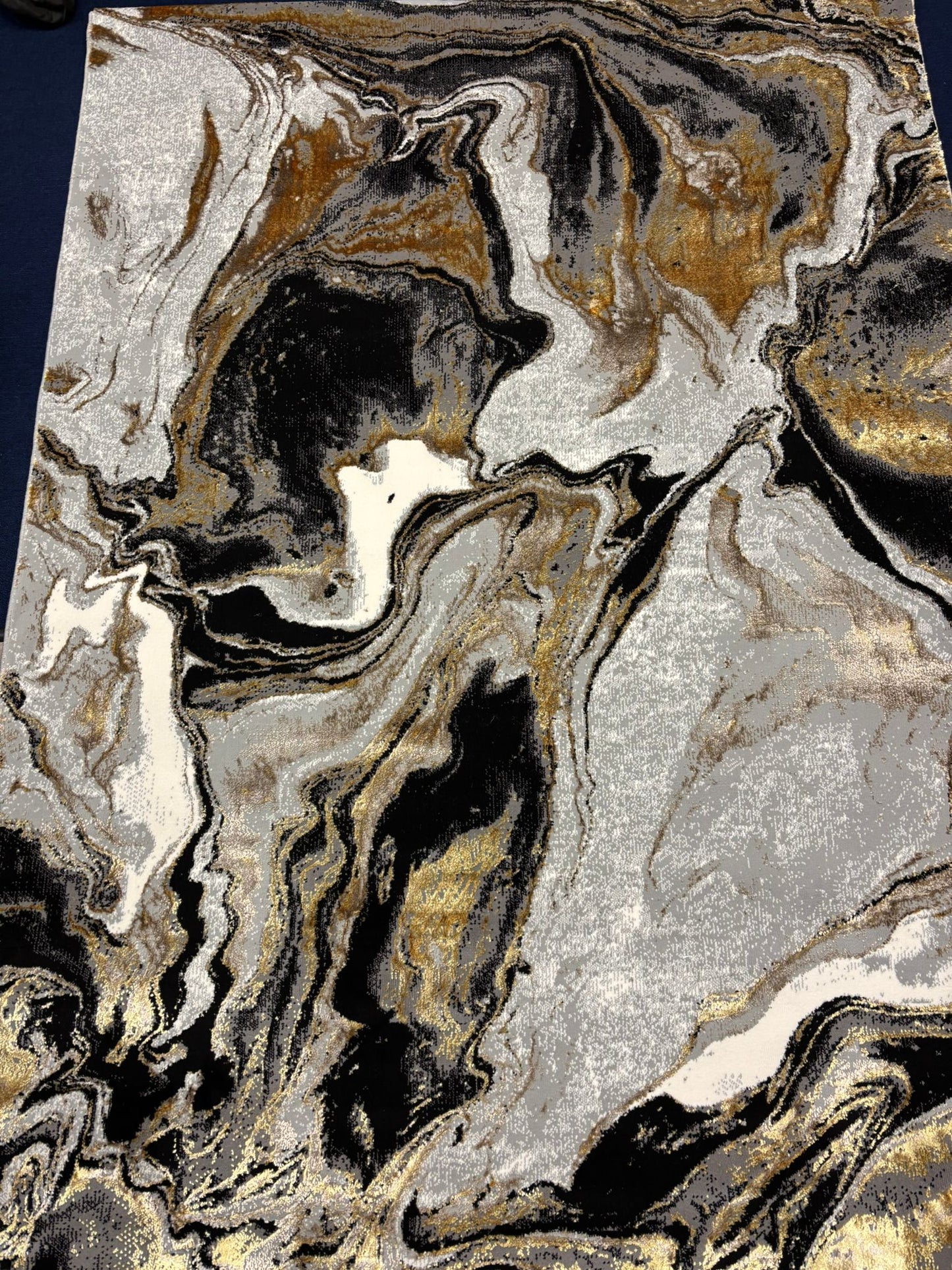 Luxury Abstract Marble Area Rug – Black, Gold & White | Modern Statement Design | Free USA Shipping
