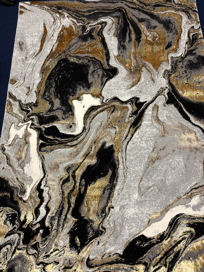 Luxury Abstract Marble Area Rug – Black, Gold & White | Modern Statement Design | Free USA Shipping