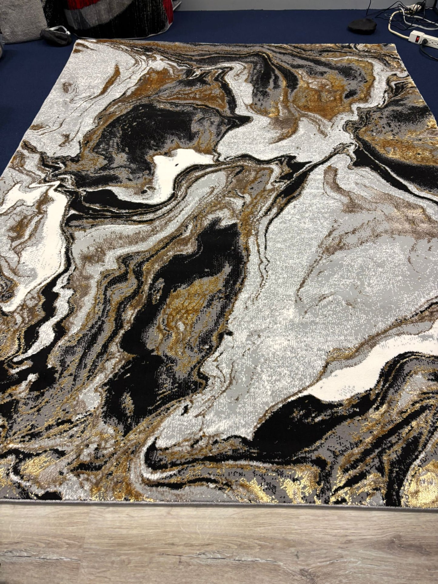 Luxury Abstract Marble Area Rug – Black, Gold & White | Modern Statement Design | Free USA Shipping