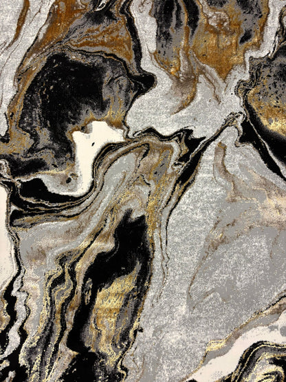 Luxury Abstract Marble Area Rug – Black, Gold & White | Modern Statement Design | Free USA Shipping