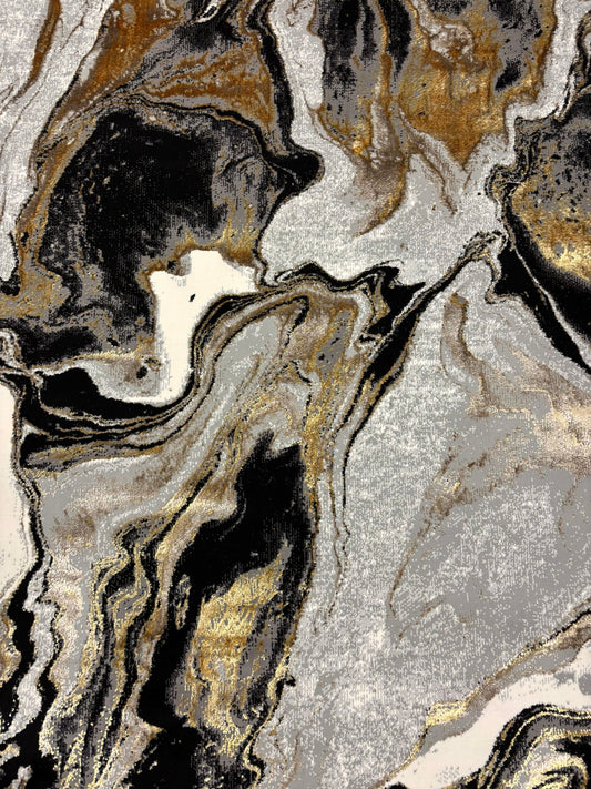 Luxury Abstract Marble Area Rug – Black, Gold & White | Modern Statement Design | Free USA Shipping