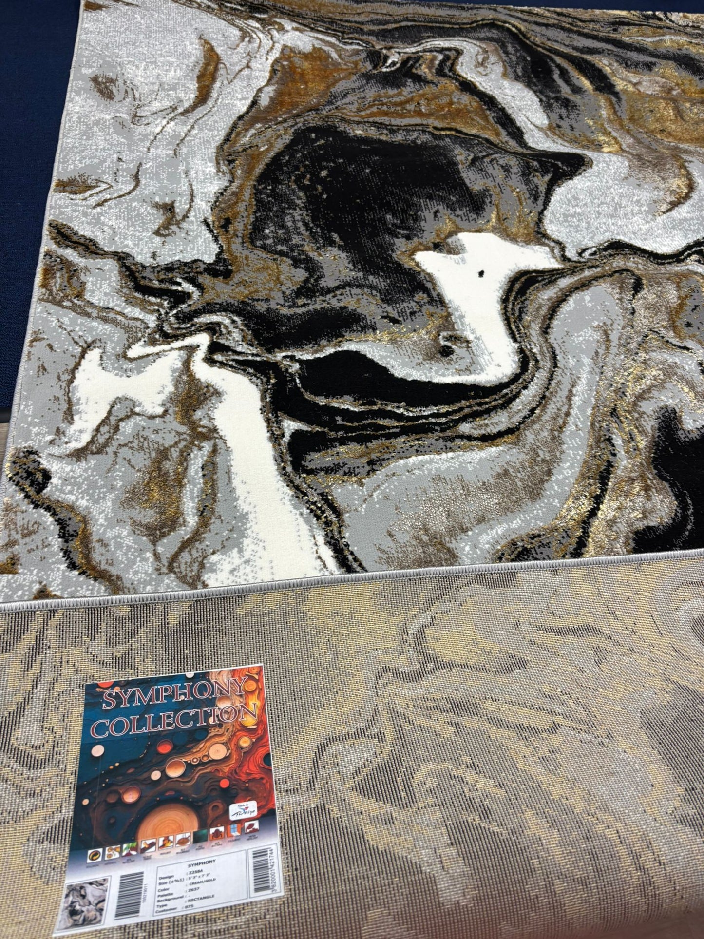 Luxury Abstract Marble Area Rug – Black, Gold & White | Modern Statement Design | Free USA Shipping
