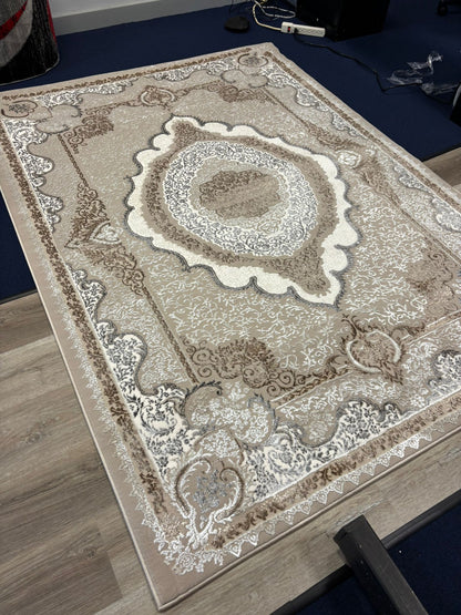 Traditional Oval Medallion Area Rug – Beige, Ivory & Grey | Classic Elegance | Free USA Shipping