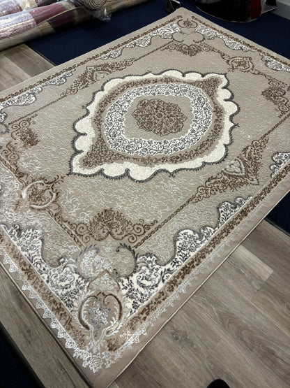 Traditional Oval Medallion Area Rug – Beige, Ivory & Grey | Classic Elegance | Free USA Shipping