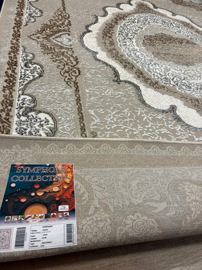 Traditional Oval Medallion Area Rug – Beige, Ivory & Grey | Classic Elegance | Free USA Shipping