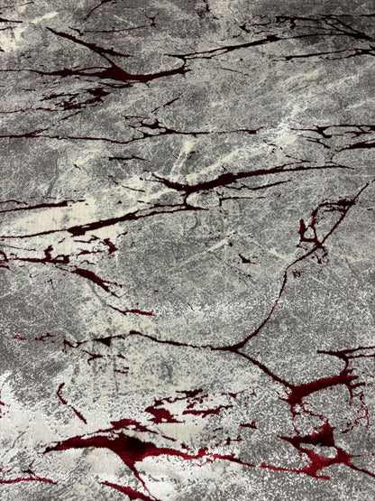 Modern Abstract Red & Grey Rug – Bold Streaked Design | Contemporary Area Rug | Free USA Shipping