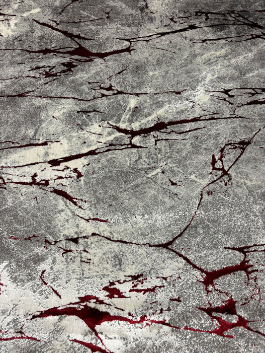 Modern Abstract Red & Grey Rug – Bold Streaked Design | Contemporary Area Rug | Free USA Shipping