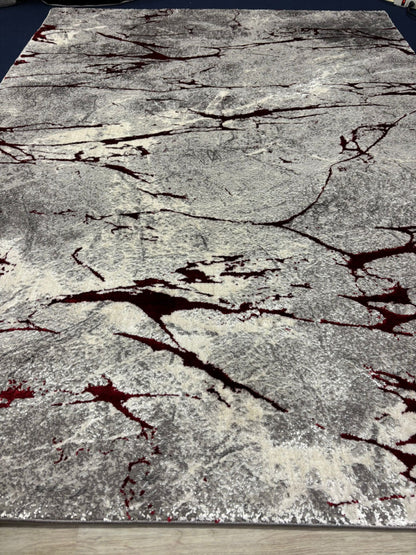 Modern Abstract Red & Grey Rug – Bold Streaked Design | Contemporary Area Rug | Free USA Shipping