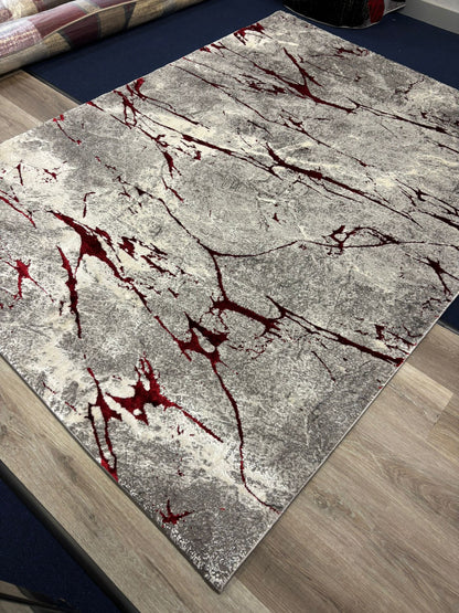 Modern Abstract Red & Grey Rug – Bold Streaked Design | Contemporary Area Rug | Free USA Shipping