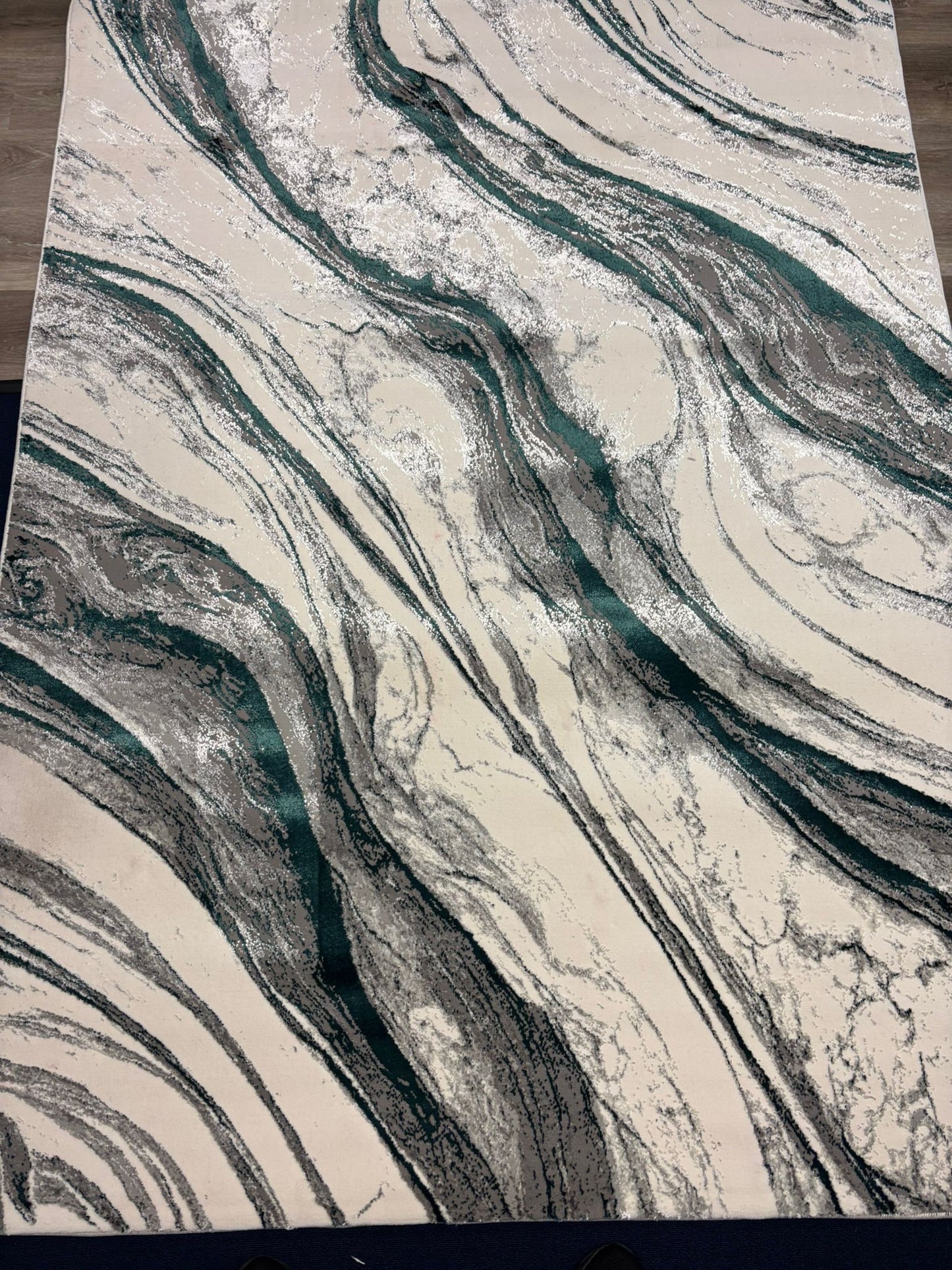 Modern Marble Swirl Rug – Emerald Green, Grey & Cream | Contemporary Area Rug | Free USA Shipping