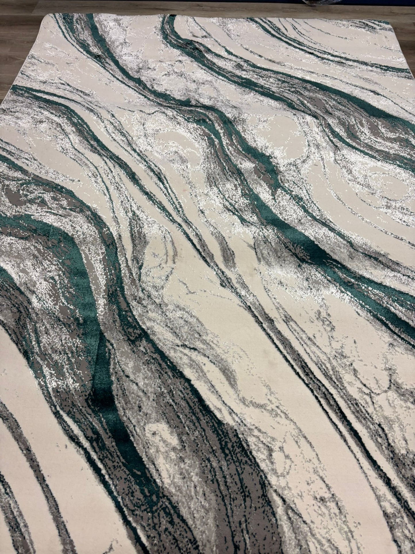 Modern Marble Swirl Rug – Emerald Green, Grey & Cream | Contemporary Area Rug | Free USA Shipping