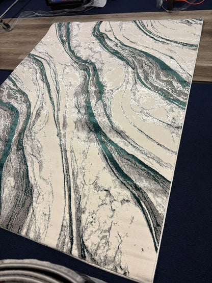 Modern Marble Swirl Rug – Emerald Green, Grey & Cream | Contemporary Area Rug | Free USA Shipping