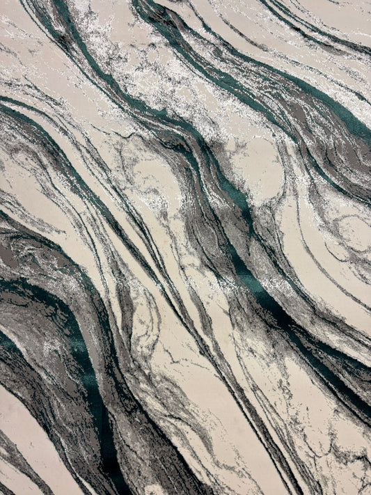 Modern Marble Swirl Rug – Emerald Green, Grey & Cream | Contemporary Area Rug | Free USA Shipping