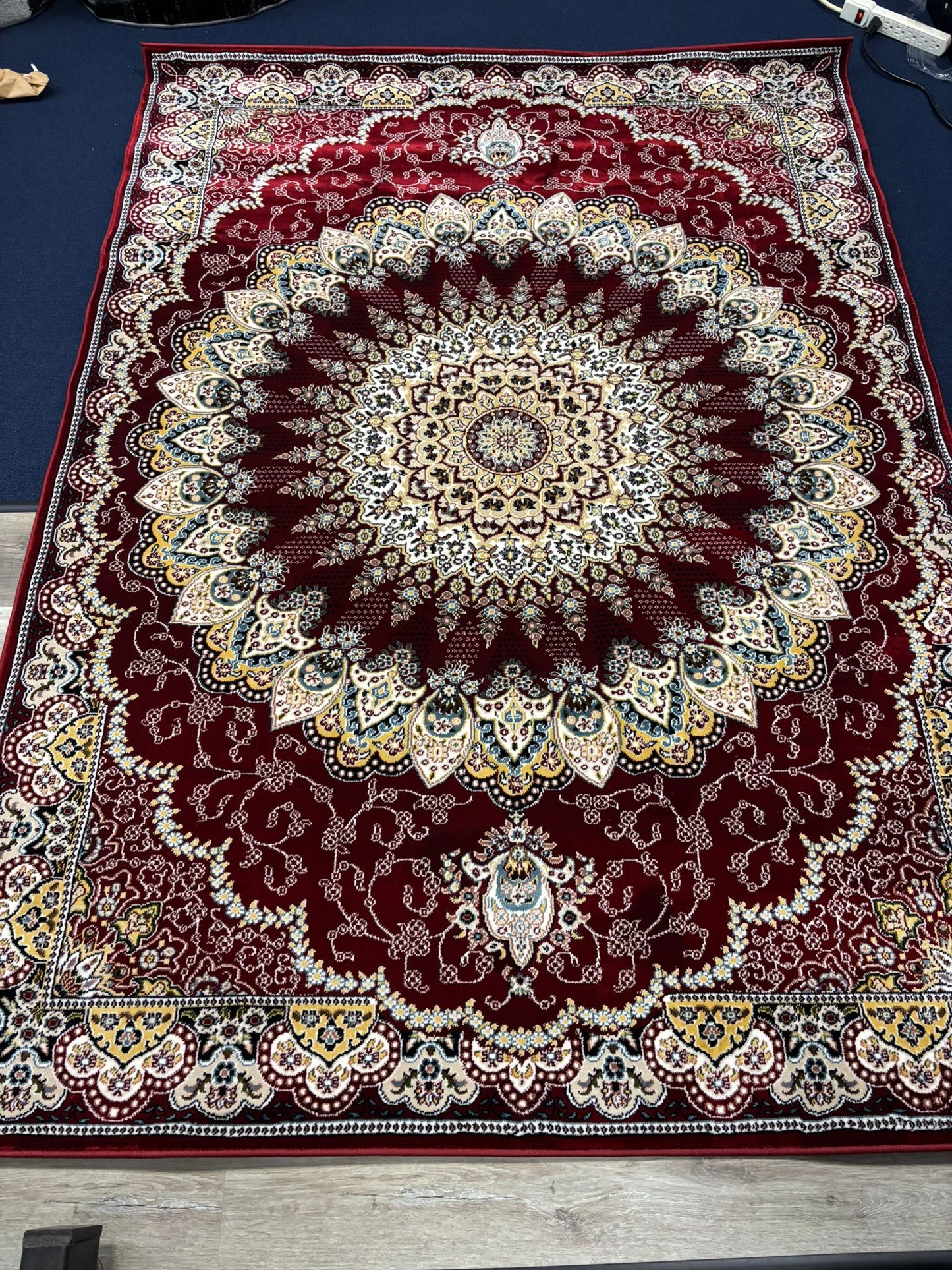 Persian Medallion Area Rug – Deep Burgundy, Gold & Cream | Classic Luxury Design | Free USA Shipping