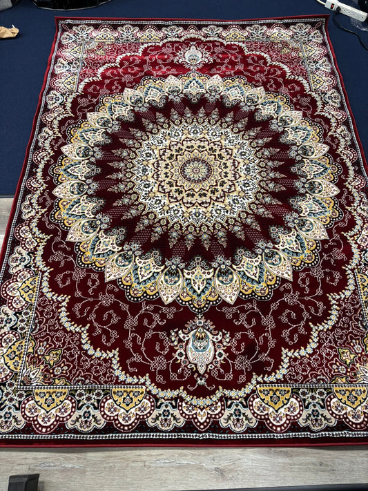 Persian Medallion Area Rug – Deep Burgundy, Gold & Cream | Classic Luxury Design | Free USA Shipping
