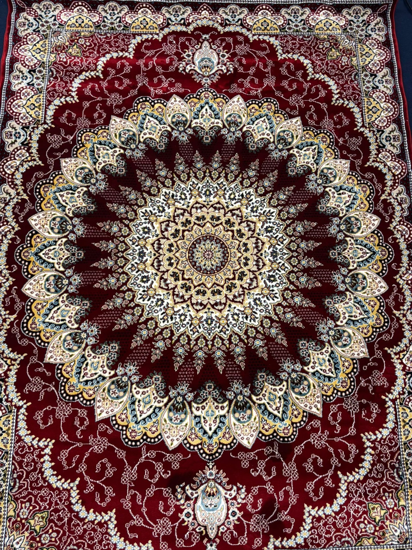 Persian Medallion Area Rug – Deep Burgundy, Gold & Cream | Classic Luxury Design | Free USA Shipping