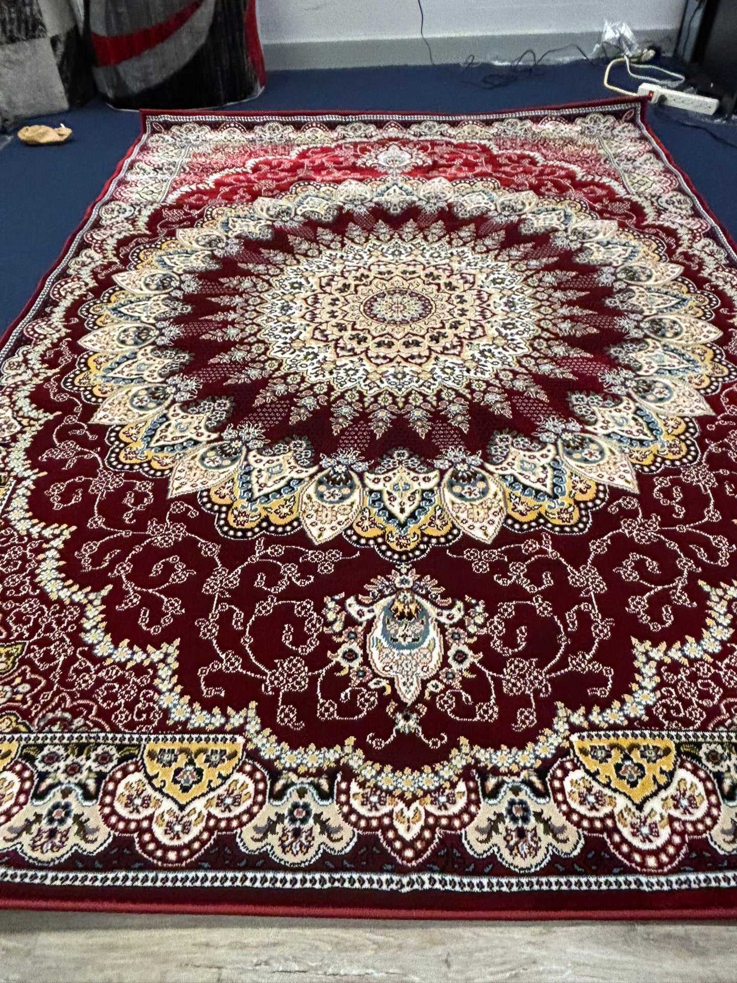 Persian Medallion Area Rug – Deep Burgundy, Gold & Cream | Classic Luxury Design | Free USA Shipping