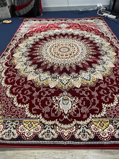 Persian Medallion Area Rug – Deep Burgundy, Gold & Cream | Classic Luxury Design | Free USA Shipping