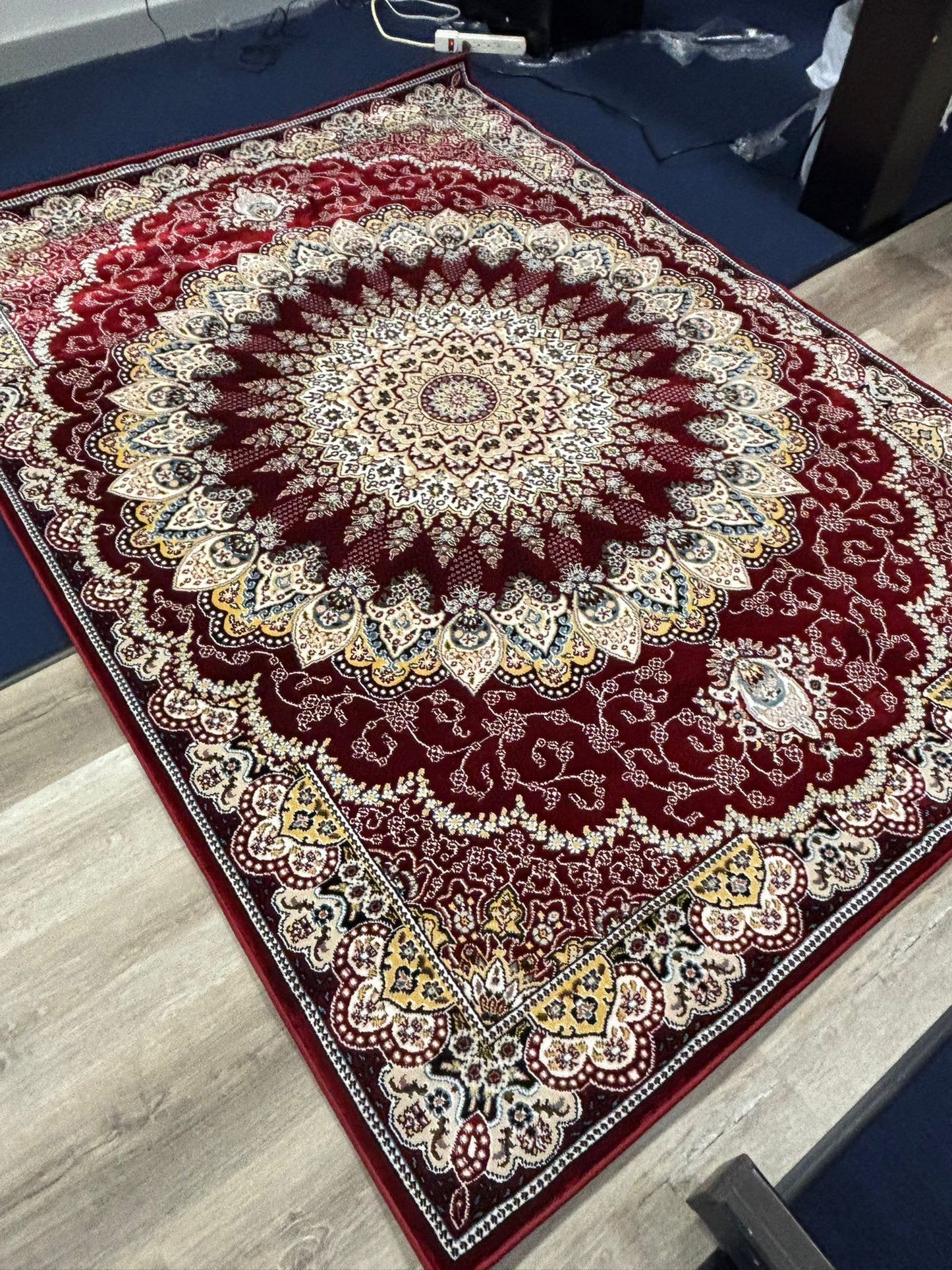 Persian Medallion Area Rug – Deep Burgundy, Gold & Cream | Classic Luxury Design | Free USA Shipping