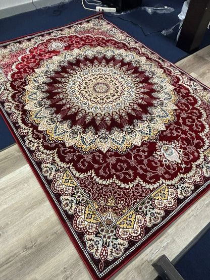 Persian Medallion Area Rug – Deep Burgundy, Gold & Cream | Classic Luxury Design | Free USA Shipping