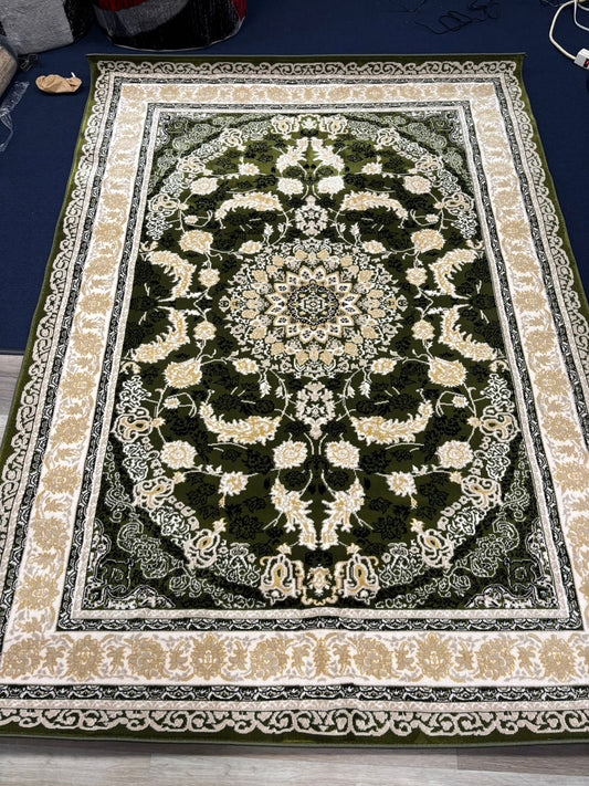 Persian Style Green Medallion Rug – Elegant Floral Design in Ivory & Gold | Classic Luxury Area Rug | Free USA Shipping