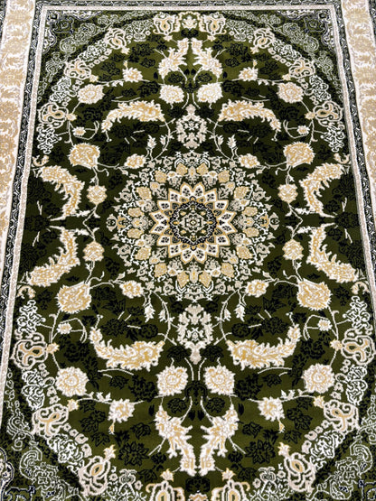 Persian Style Green Medallion Rug – Elegant Floral Design in Ivory & Gold | Classic Luxury Area Rug | Free USA Shipping