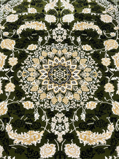 Persian Style Green Medallion Rug – Elegant Floral Design in Ivory & Gold | Classic Luxury Area Rug | Free USA Shipping