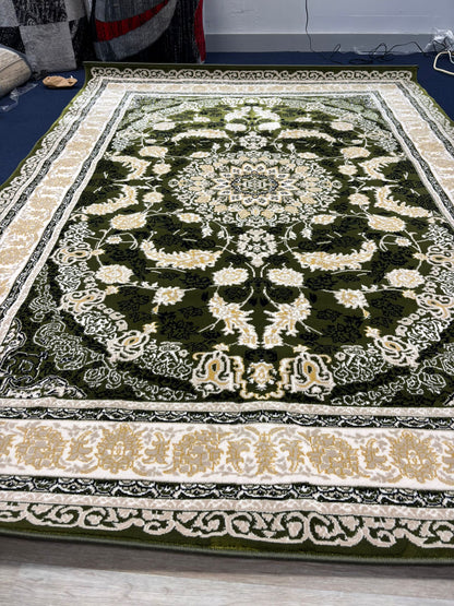 Persian Style Green Medallion Rug – Elegant Floral Design in Ivory & Gold | Classic Luxury Area Rug | Free USA Shipping