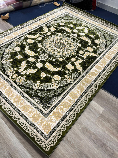 Persian Style Green Medallion Rug – Elegant Floral Design in Ivory & Gold | Classic Luxury Area Rug | Free USA Shipping