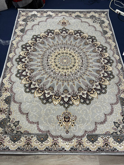 Persian Mandala Medallion Rug – Grey, Beige & Burgundy | Traditional Luxury Area Rug | Free USA Shipping