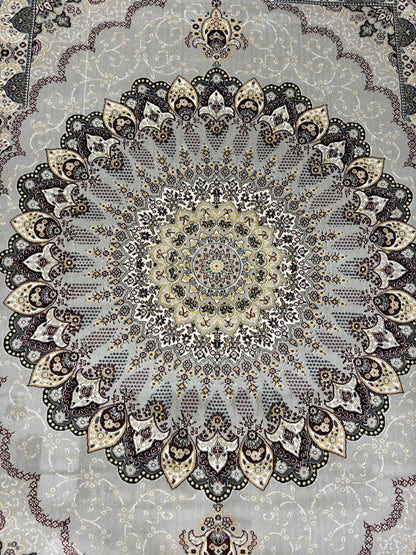 Persian Mandala Medallion Rug – Grey, Beige & Burgundy | Traditional Luxury Area Rug | Free USA Shipping