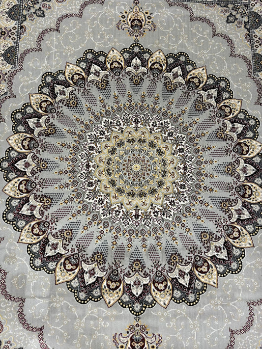 Persian Mandala Medallion Rug – Grey, Beige & Burgundy | Traditional Luxury Area Rug | Free USA Shipping