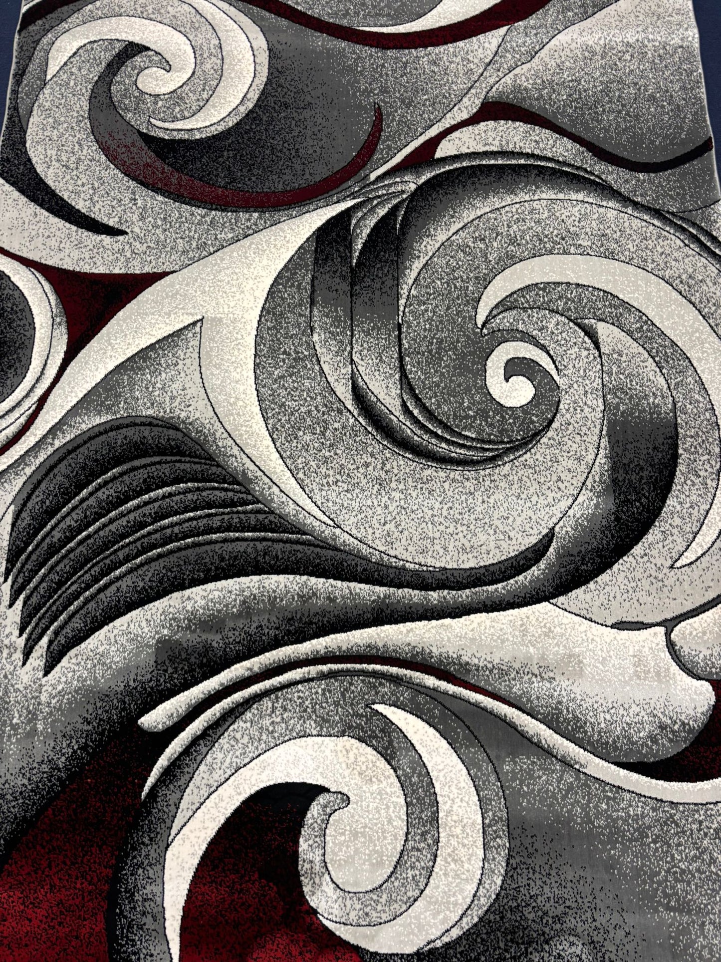 Modern Abstract Swirl Rug – Black, Grey, White & Red | Bold Contemporary Area Rug | Free USA Shipping